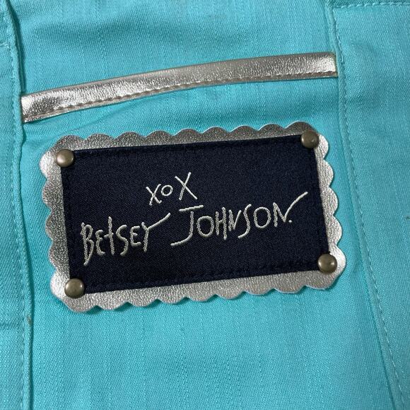 Betsey Johnson Teal Small Tote Bag - Gold Studded Trim - Leopard Print Interior - Picture 2 of 6